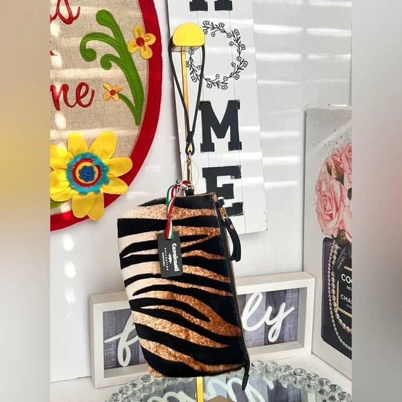 Cavalcanti made Italy Zebra Print cow leather Wristlet in Black & Copper - Picture 14 of 14